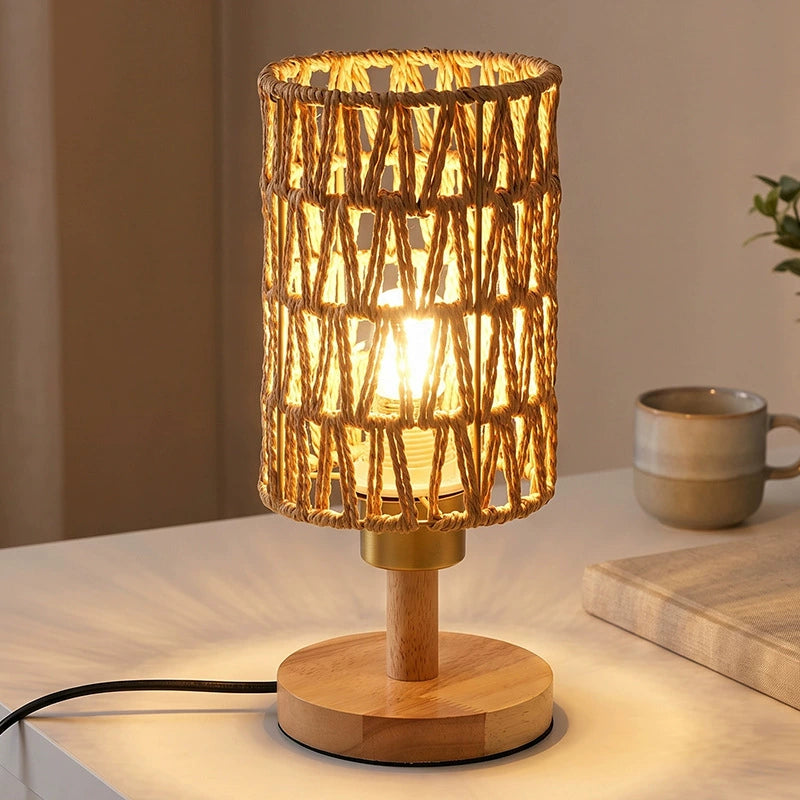 Trevkano Woven Rattan-Style Wood-Accent Bedside Lamp - product image 1